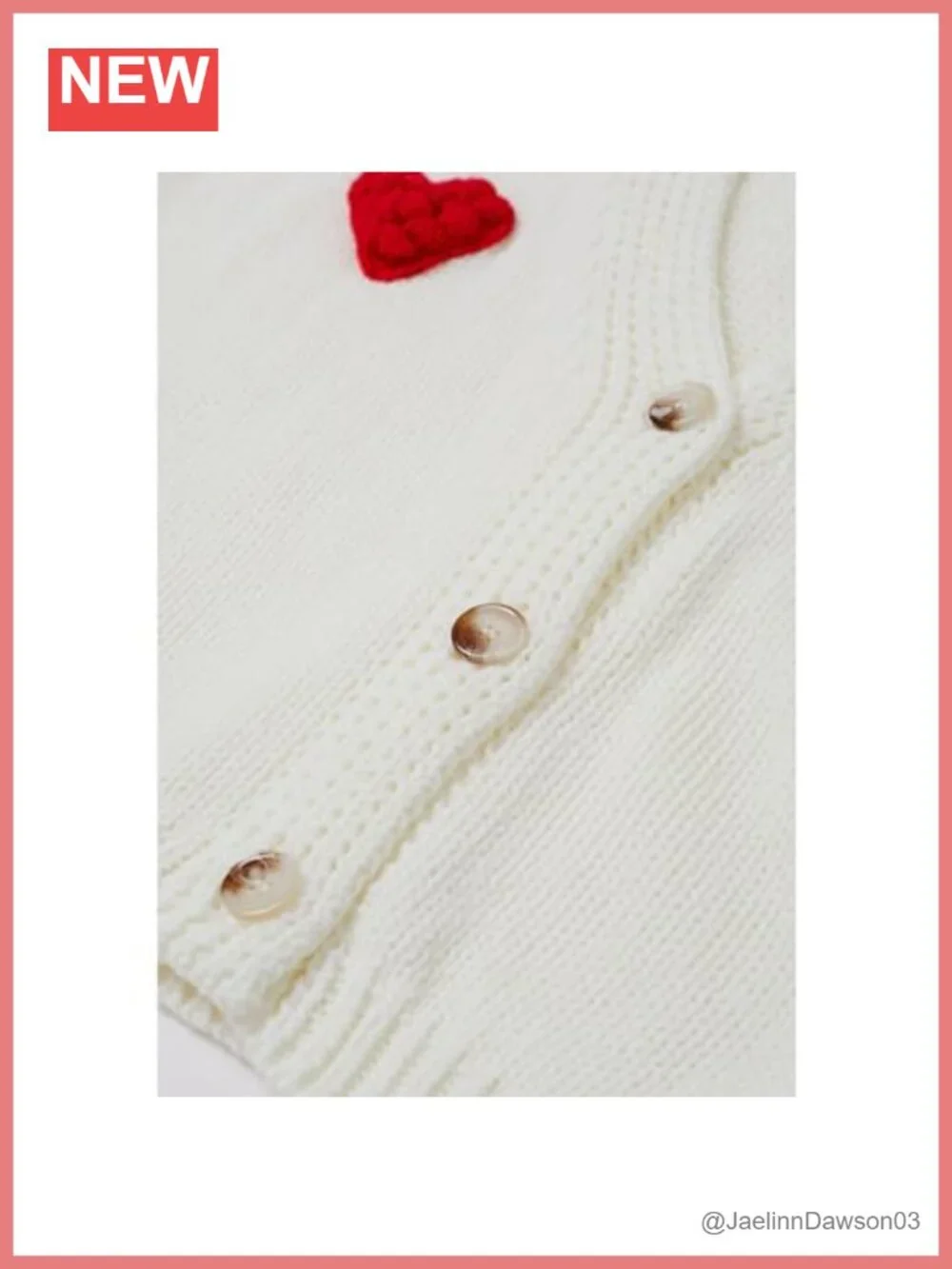 CHICWISH 3D Heart Open Front Cardigan V-Neck Button-Up Cropped Knit